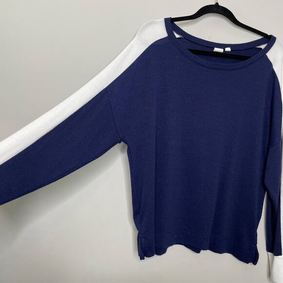 Gap Sweater Round Neck Sweater Color Block Striped Detail‎ 90s Y2K Vibes Blue L - Picture 3 of 11